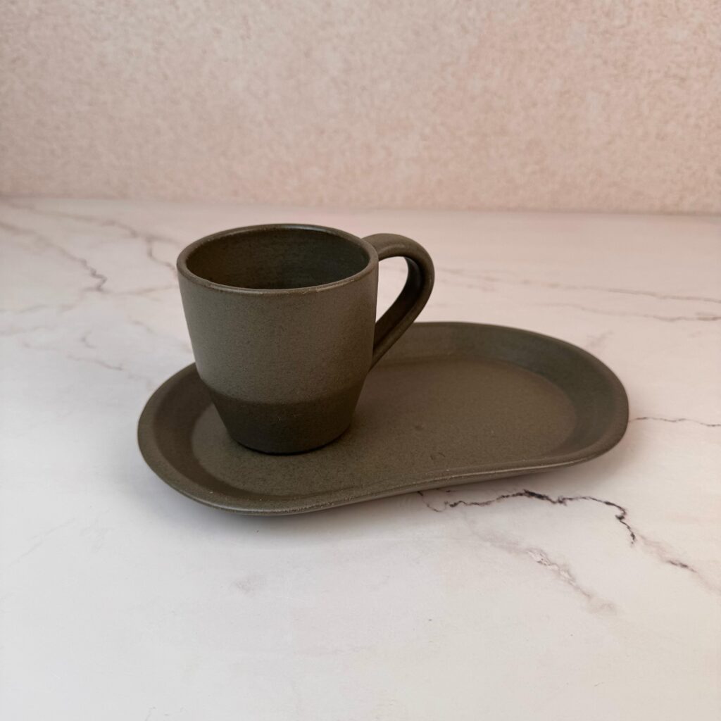 Conjunto Caneca Forja 200ml + Pires Bandeja